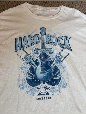 Hard Rock Cafe White T-Shirt with Blue Guitar Graphic